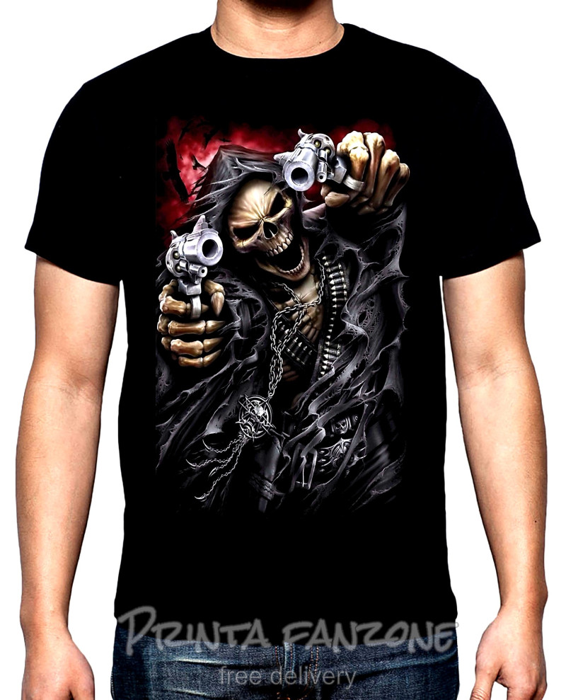 T-SHIRTS Skelleton with guns, men's  t-shirt, 100% cotton, S to 5XL
